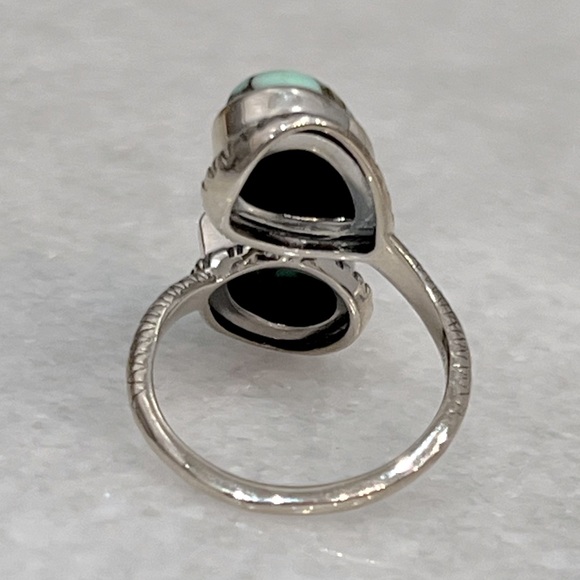 Blue Moon Turquoise Teardrop Black Oxidized Sterling Silver Bypass Silver Ring - Picture 8 of 9